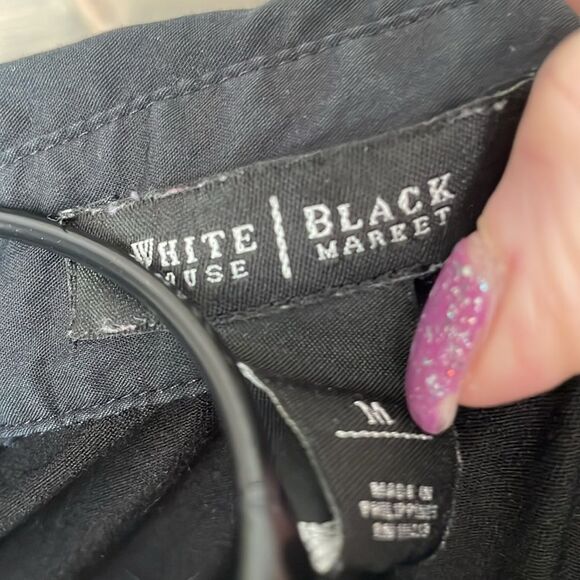 WHBM black V-neck three-quarter sleeve collared blouse - Picture 3 of 4